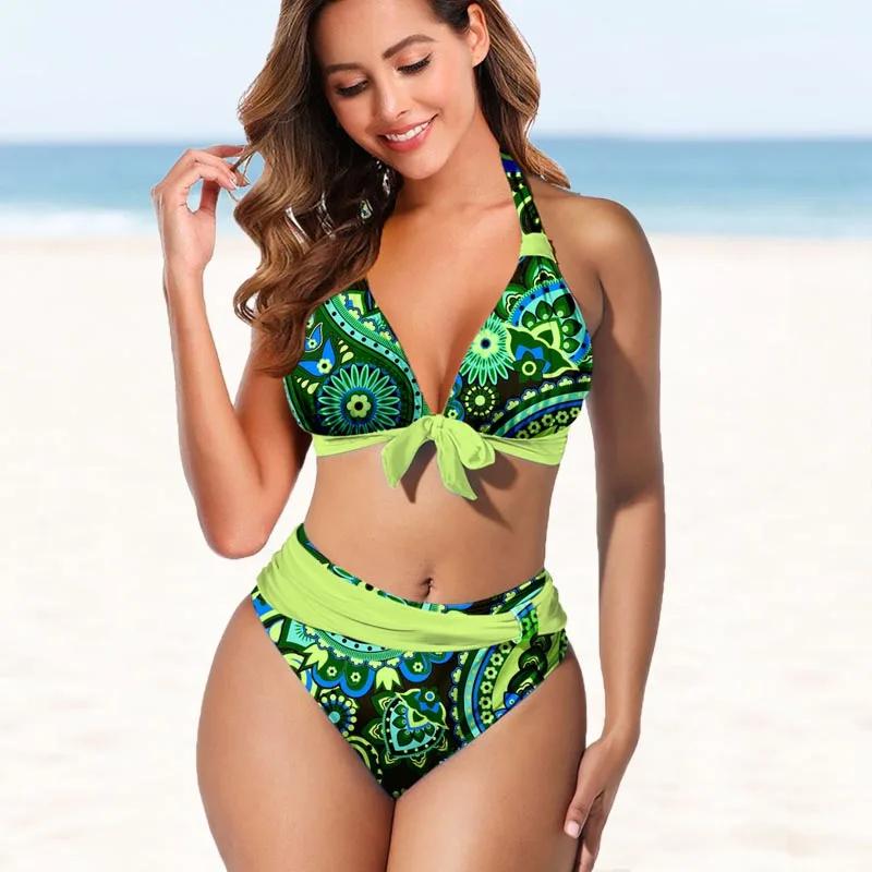 Loose Bikini Swimsuits Women High Waist Bathing Suit Women New Design Printing Swimwear Two Piece Set Swimming Suit Bath Suit
