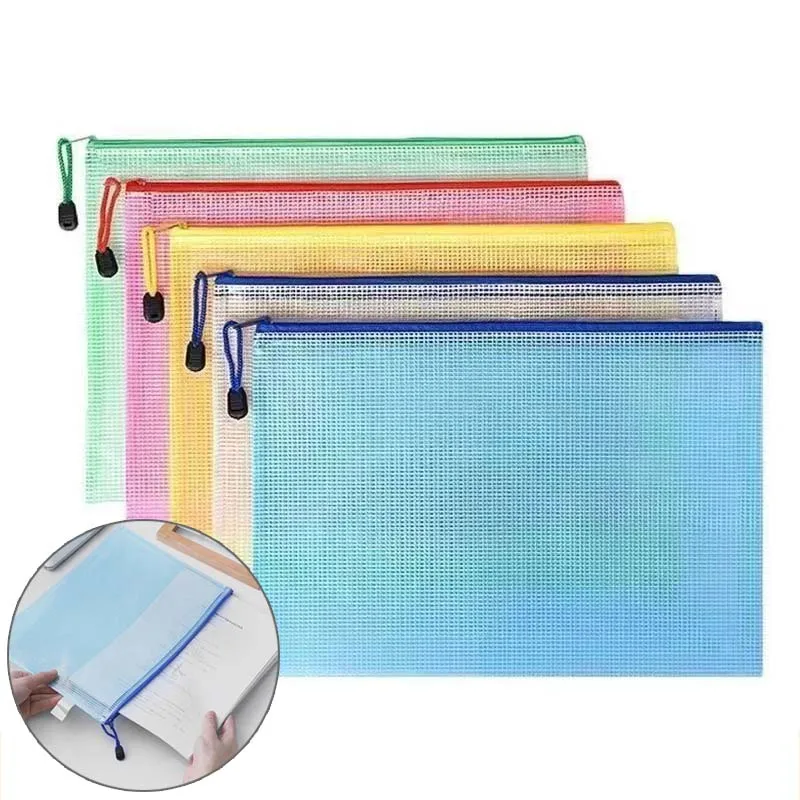 5pcs A4/A5 문서 폴더 그리드 지퍼 가방 사무실 교육 용품 방수 문서 파일 편지지 보관 가방 TMZ