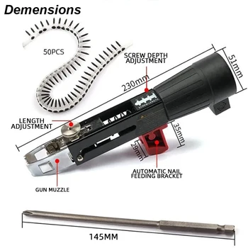 Automatic Screw Driver Chain Nail Gun Adapter Electric Drill Nozzle Woodwork Screw Drive Auto Feed Power Tool Part Attachment 2