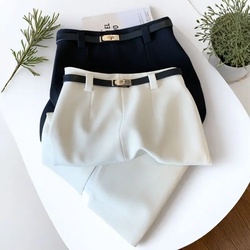 Female All-match Fashionable Solid Color High Waist Skirt Spring Summer Temperament Zipper Belt Slim A-line Skirt Women Clothes