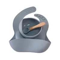 Soft Silicone Baby Feeding Bowl Silicone Bibs/Bowl/Spoon Baby Dining Bowl 3Pcs Set Non-Slip Children Dishes Bibs Set Infant