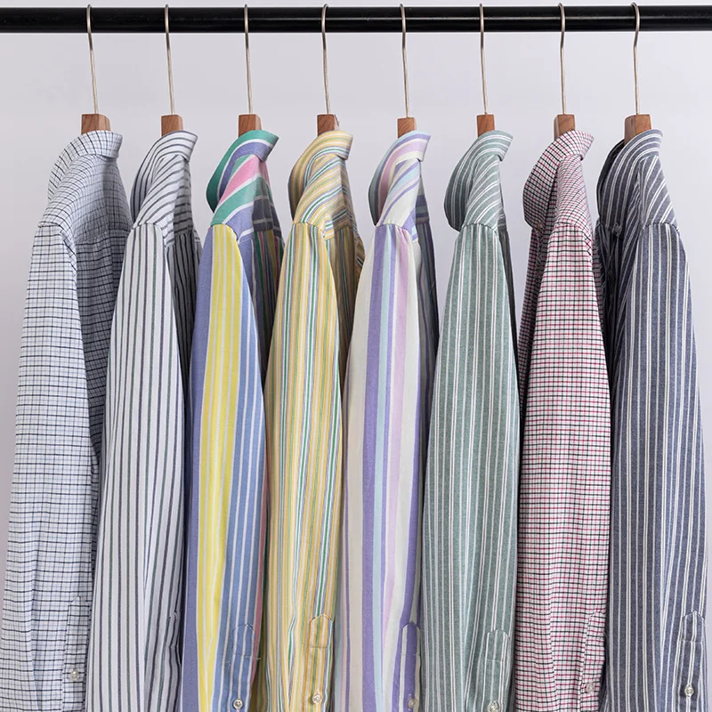 New Quality Men's Social Shirts Plaid Stripe Fashion For Male Shirt Long Sleeve Cotton 100%Pure Oxford  Casual Man Social Shirt