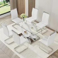 Glass Dining Table Set for 6 ,7 Piece Dining Table Set,Tempered Glass Table Top,PU Leather Ergonomic Dining Chairs Easy Assembly 2