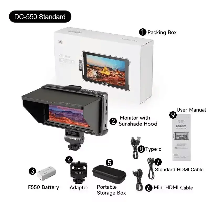 VILTROX DC-550 Pro Portable Monitor 5.5 1920x1080 4K Profissional Monitors HDMI Touch Screen Field 3D LUT Director Monitor