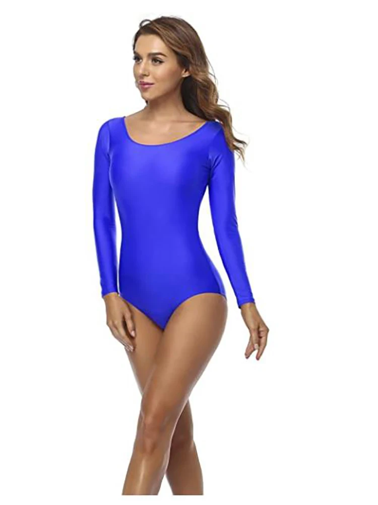 Girls Gymnastics Leotard Women's Long Sleeve Leotard Spandex Ballet Dance Bodysuit Scoop Neck Gymnastics Suit
