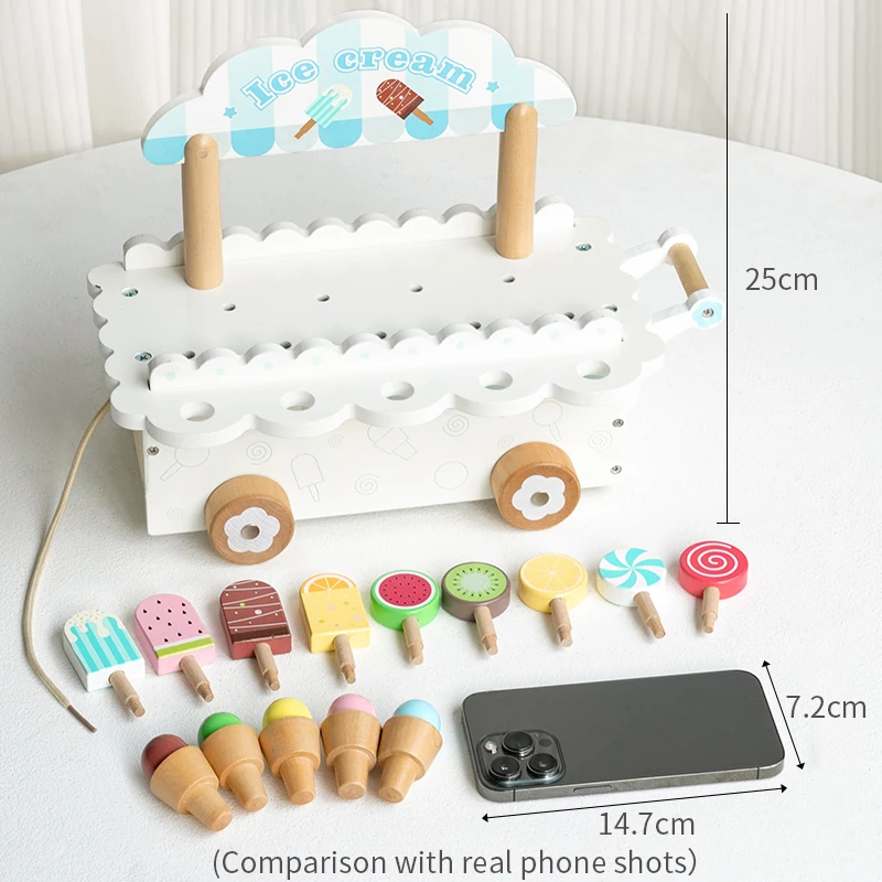 Wooden Ice Cream Girl Toy Kitchen Pretend Play Toys Kitchen Accessories Simulation Ice Cream Shop Montessori Education Toy Gifts
