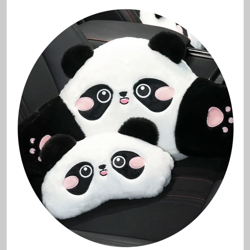 Panda Plush Car Neck and Lumbar Support Pillow Set