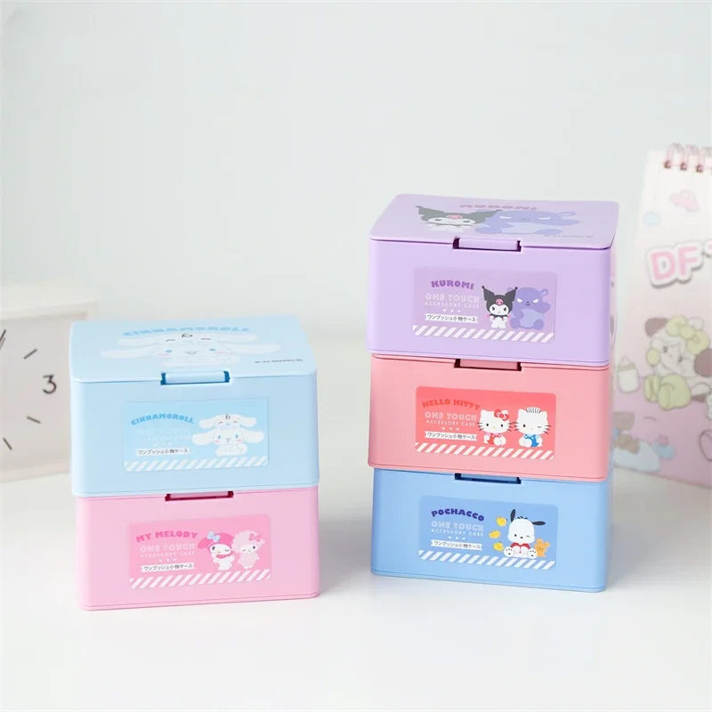 

Y2K Hello Kittys Cinnamorolls My Melodys Kuromis Flip Cover Storage Box Cute Cartoon Desktop Organizing Dust Proof Jewelry Boxs
