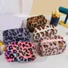 High-quality Plush Makeup Bag Leopard Print Large Capacity Toiletry Bag Portable Zipper Travel Organizer 4