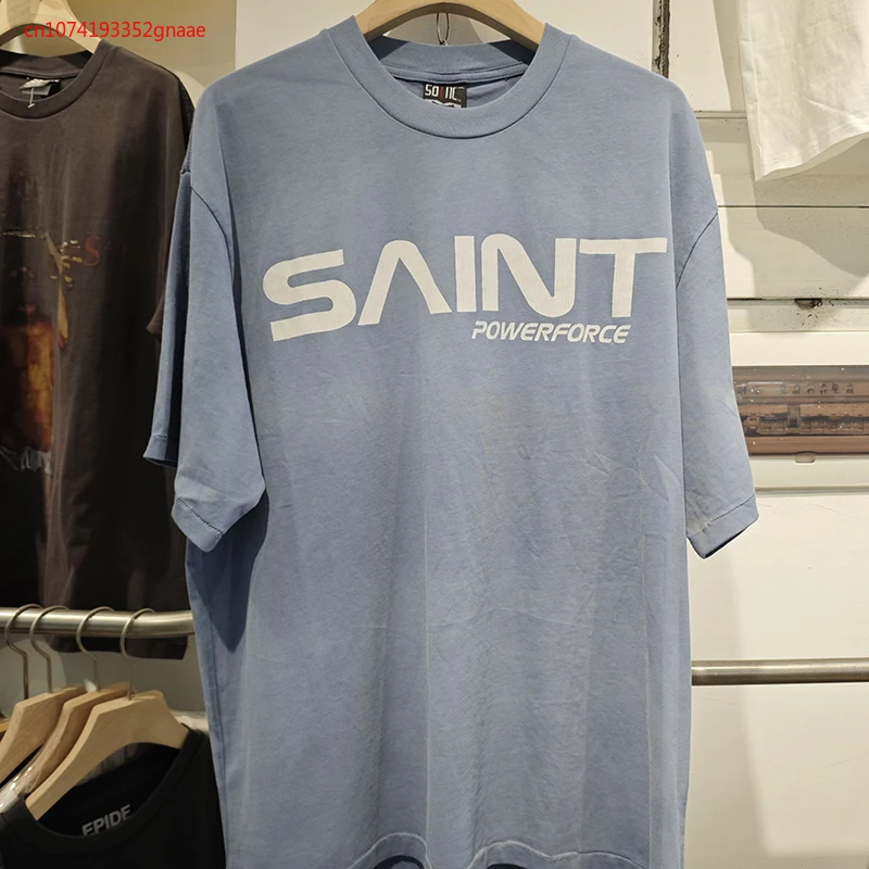 

SAINT Michael Vintage Washed Old Letter Printed Short Sleeved T-shirt Casual Sports Vintage Round Neck Short Sleeved T-shirt