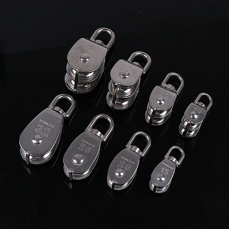 1PC 304 Stainless Steel M15 M20 M25 M32 Single Wheel Swivel Lifting Rope Pulley Set Lifting Wheel Tools Double Pulley Block 2