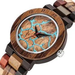 Reloj con movimiento de cuarzo de madera único para hombre, cronógrafo con correa de madera pura Multicolor, elegante diseño de esfera contrastante, regalo que combina con todo, nuevo de 2021