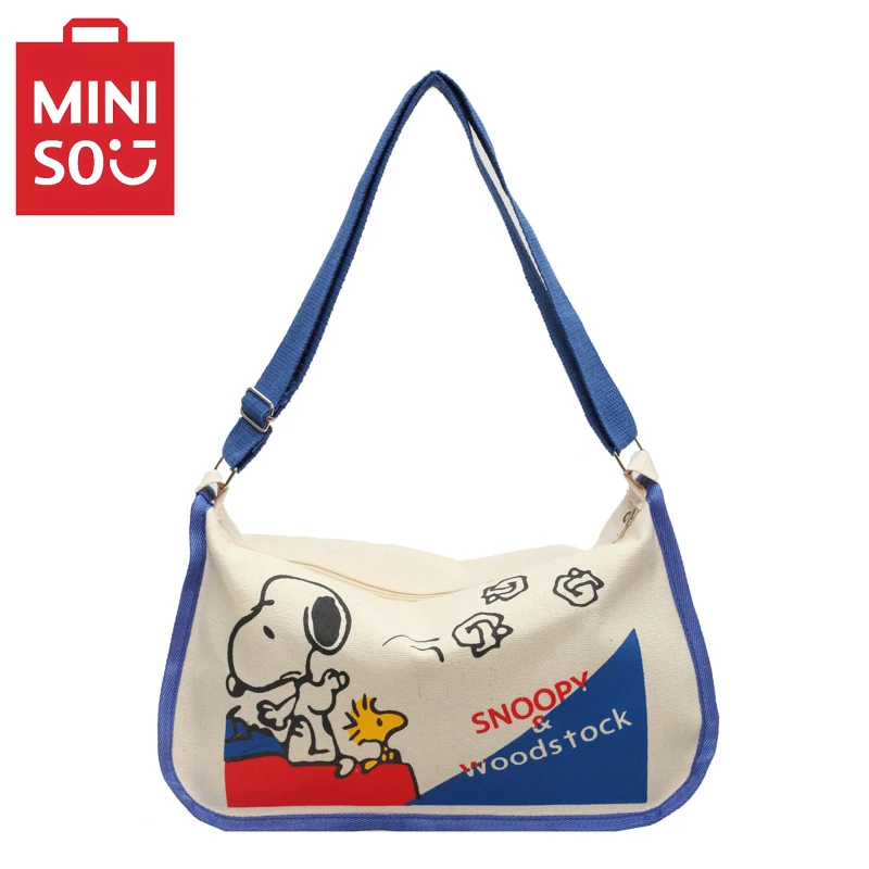 Womens Bag MINISO Snoopy Cartoon Cute Print Canvas Bag Large Capacity One Shoulder Dumpling Bag Women's Crossbody