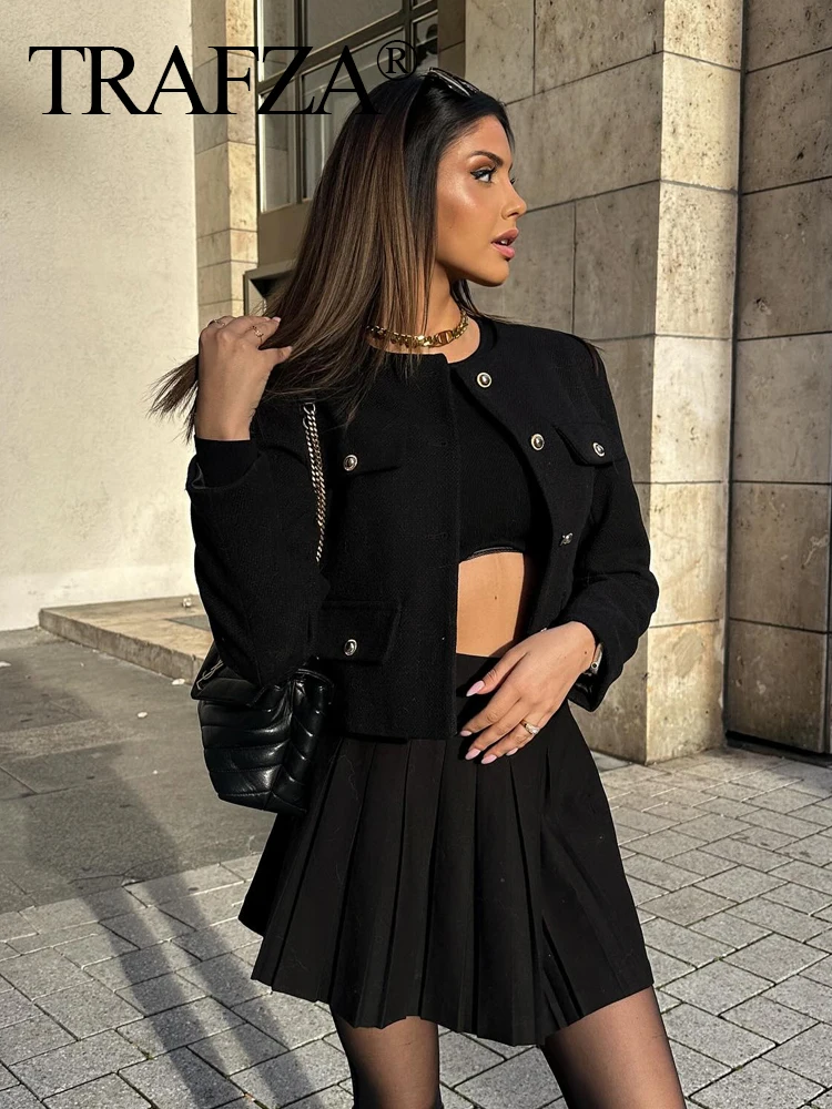 TRAFZA Women Fashion Spring Cropped Jacket Single-breasted