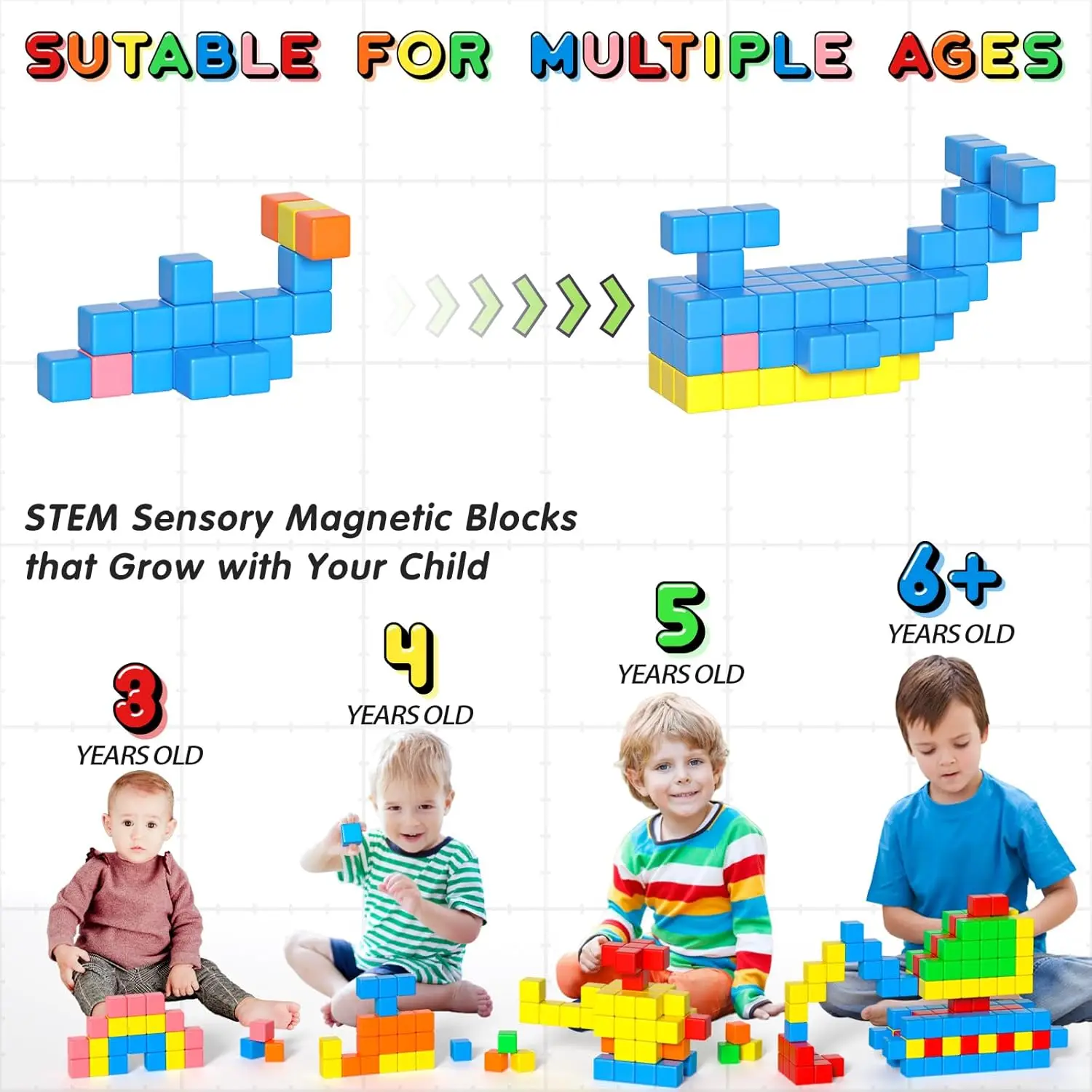 Magnetic Building Blocks Magnetic Cubes Educational STEM Montessori Sensory for Kids Ages 3+ Year Old Boys and Girls Magnet Toys Magnetic Building Blocks Magnetic Assembly Toy