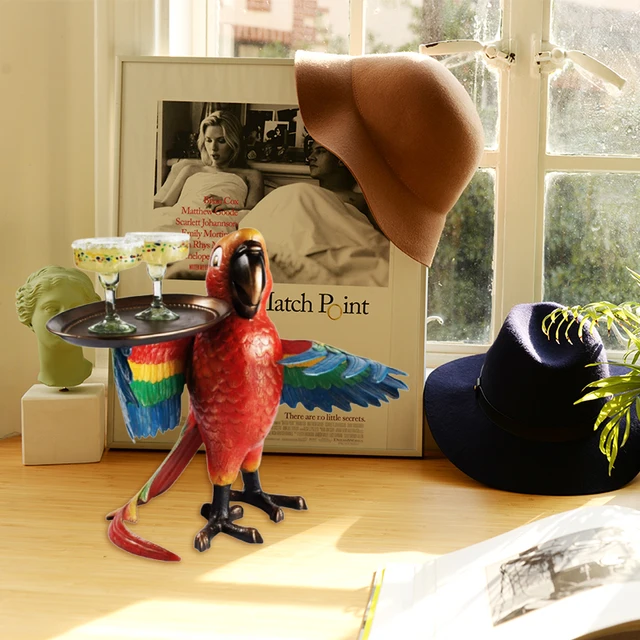 Parrot Waiter Fruit Wine Tray Table Decoration Resin Statue Parrot Waiter Figurine Decorative Tray Coin Bank 4