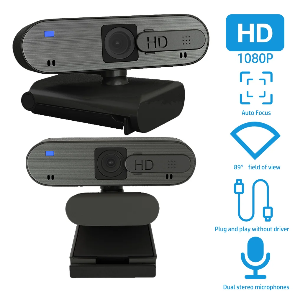 1080P HD Webcams 4K Usb Mini Camera Auto Focus Plug Play Privacy Cover Dual Mics Lightweight For Remote Work Live Broadcast