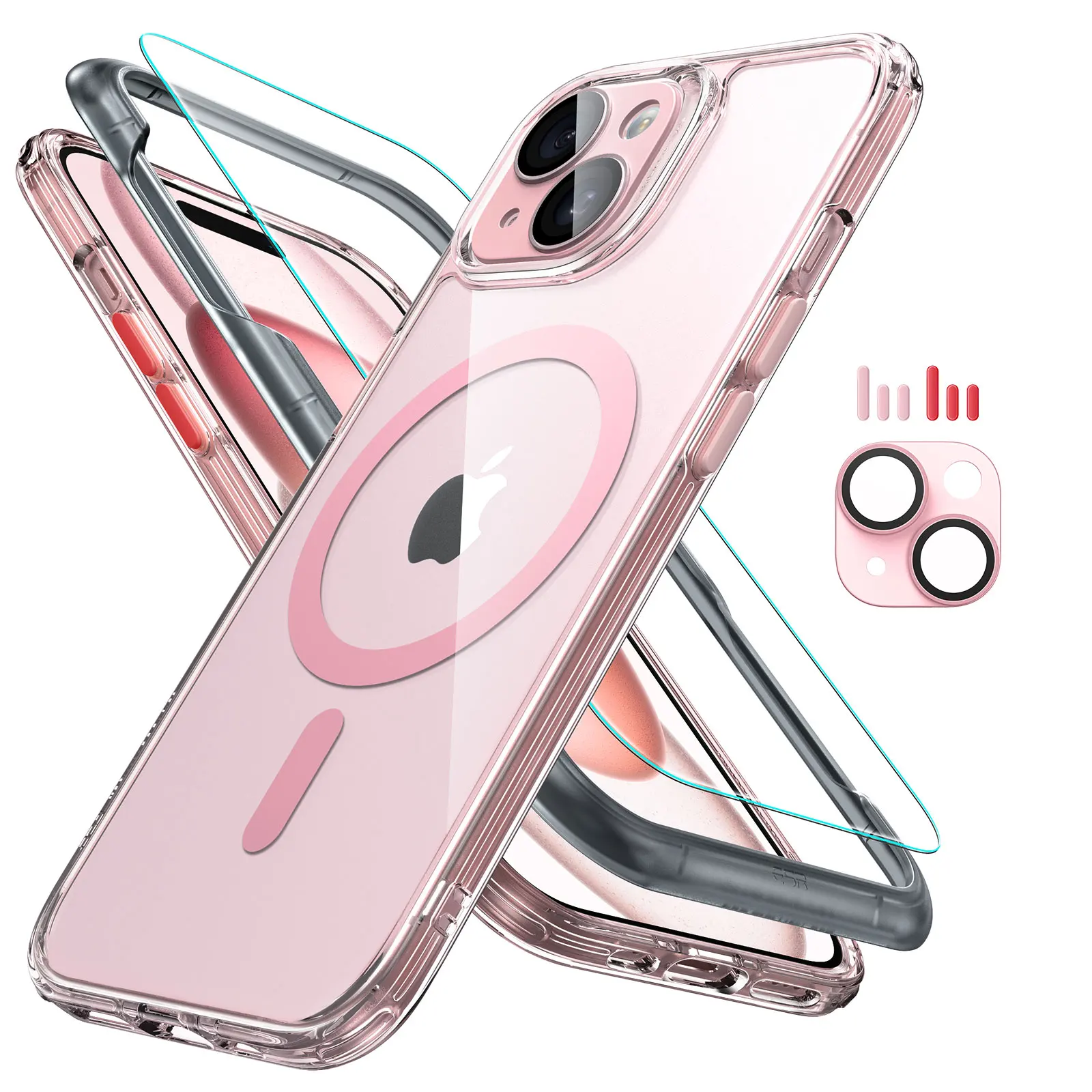Custodia Magnetica Per IPhone 15 Pro Max, Traslucida Opaca, Silicone Morbido, Con Magnete Per MagSafe, Colore Rosa