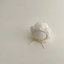 Charming Floral Sun Hat for Babies - Windproof, Spring/Summer, White Beanie (Beige Floral)