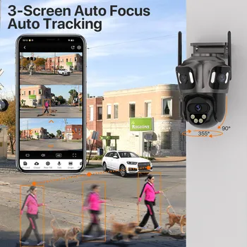 6K HD Outdoor Wifi PTZ Camera Three Lens 4K Dual Screen IP Camera Auto Tracking Color Night Video Surveillance CCTV P2P iCsee 2