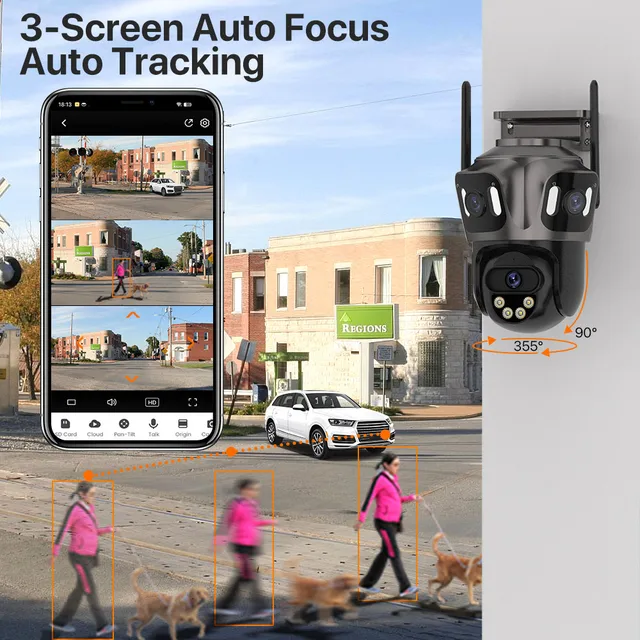 6K HD Outdoor Wifi PTZ Camera Three Lens 4K Dual Screen IP Camera Auto Tracking Color Night Video Surveillance CCTV P2P iCsee 2