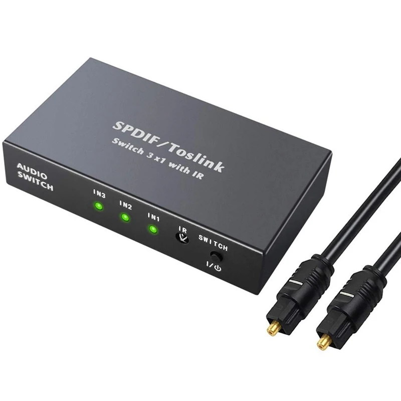 Splitter Per Commutatore Ottico A 3 Porte 3 In 1 Out, Con Splitter Ottico Toslink Spdif A 2 Vie/Spina Ottica Per Telecomando Ir