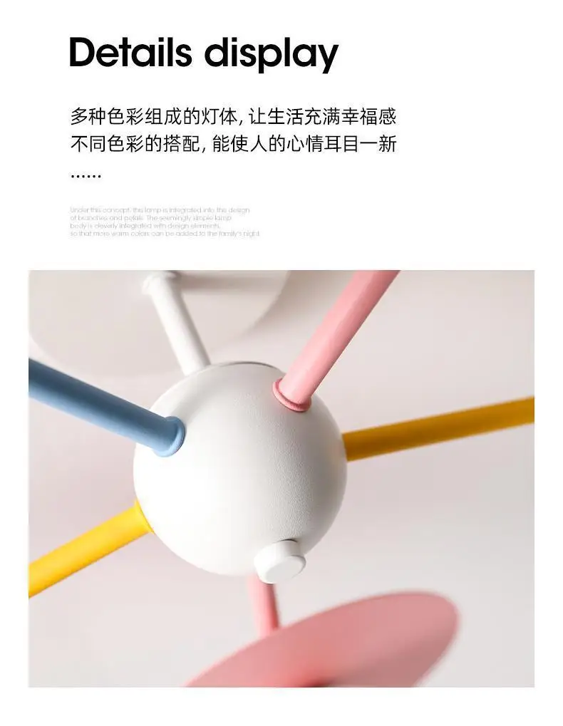 Description Picture 4 of itemMacaron Colorful Chandelier Nordic Restaurant Café Pendant Lamp Bedroom Living Room Study Home Decor Bull Fixture LED Lights