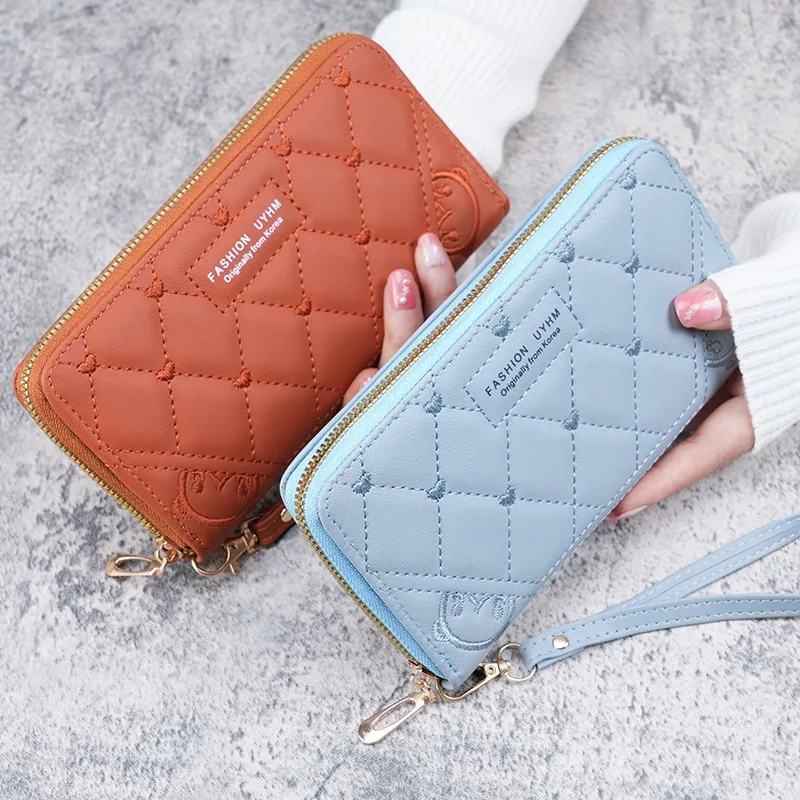 

Summer new handbag fresh sweet mid-length women's purse color PU leather embroidered purse exploded