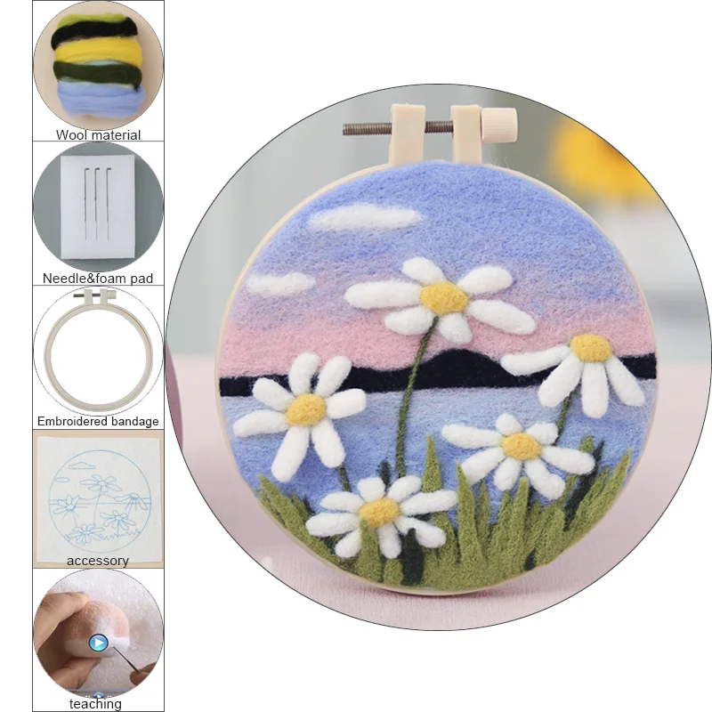 Needle Felting Painting Kit No Finish Flower Painting Kit Funny Wool Needle Felt Picture Handmade Wool Needle Painting for Kids Children Play DIY s needle felting kit wool felting kit needle felting painting kit