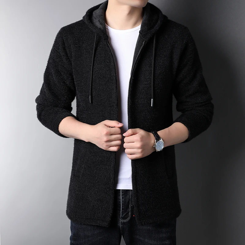 

Men's Winter Sweater Knitting Cardigans Fleece Thick Warm Hooded Coat Korean Slim Trendy Clothing Hombre Long Jumper Jacket