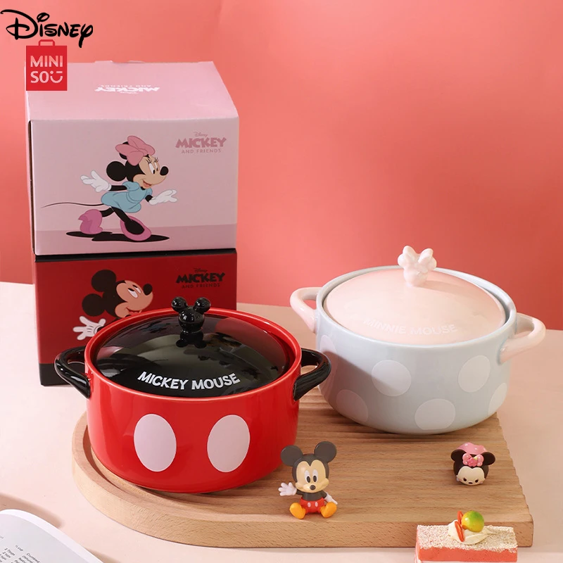 MinisoDisneyMickey850MLCeramicBowlWithlidCartoonMinnieMicro