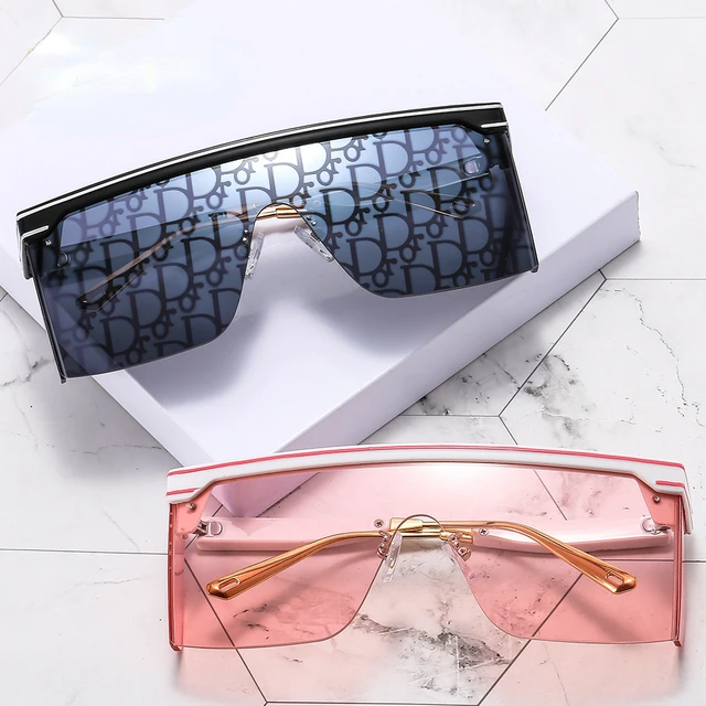 Vintage Oversized Square Sunglasses Men Women Brand Designer Flat Top Fashion One Piece Lens Sun Glasses Women for Riding Shades 1
