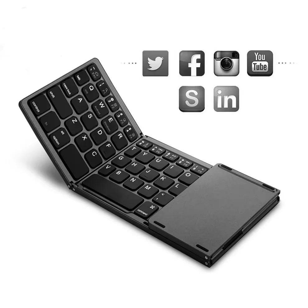 Bluetooth keyboard foldable with touchpad wireless rechargeable ultra slim pocket folding for tablet laptop