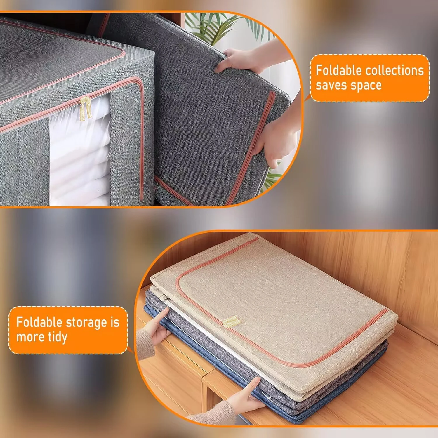 Clothes Storage Box Cotton Flax Large Foldable Large Capacity Clear Window Blanket Quilt Storage