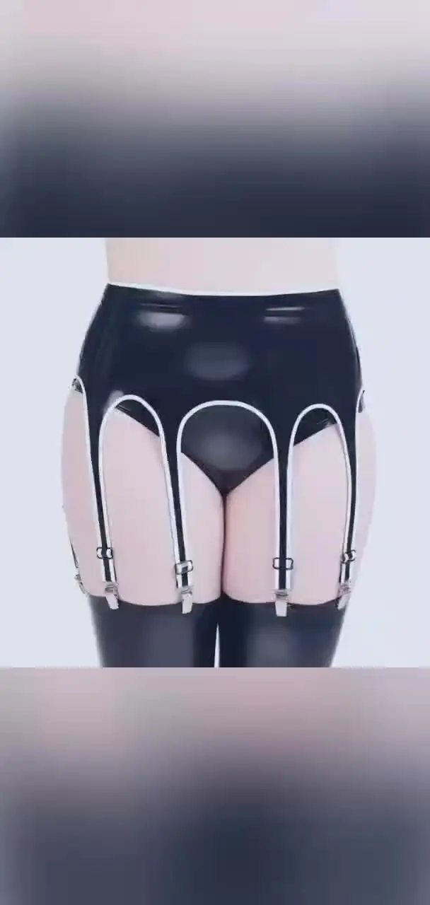 Black And White Sexy Latex Garters Rubber Skirt With Belts Buckles 8 Pieces  For Stockings Bottoms JC-0062