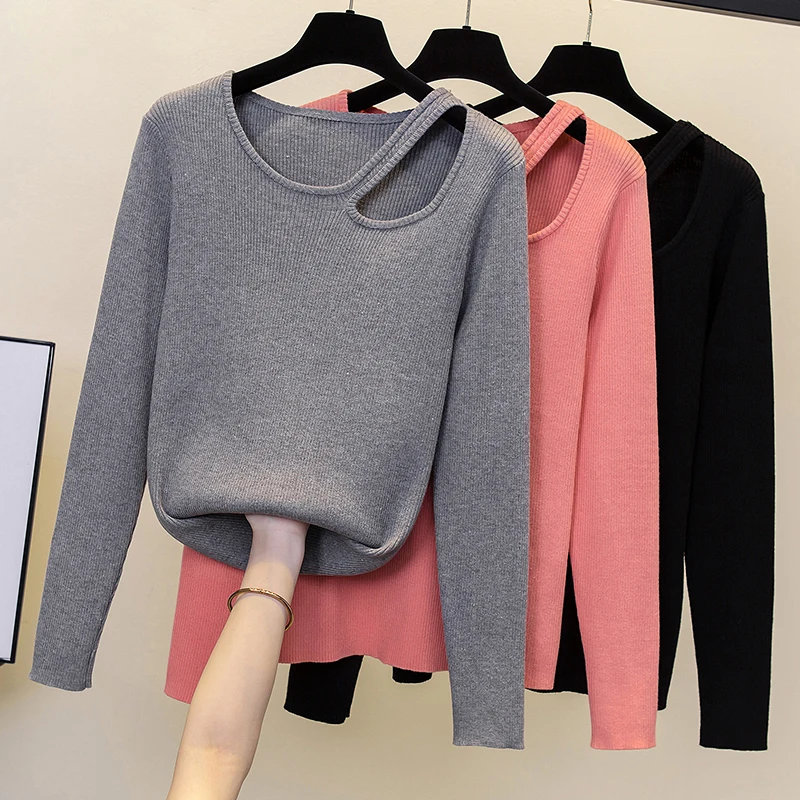 

Black Stylish Chic Loose Knit Sweater Pullover Women Autumn Winter Embroidered Long Sleeve O-neck Elegant Vintage Ladies Jumpers