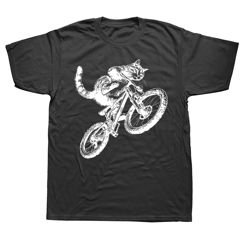 Lustiges Katzen-Fahrrad-Mountainbike-T-Shirt, Kurzarm, Humor-Streetwear, Locker geschnittenes Oberteil für Männer und Frauen