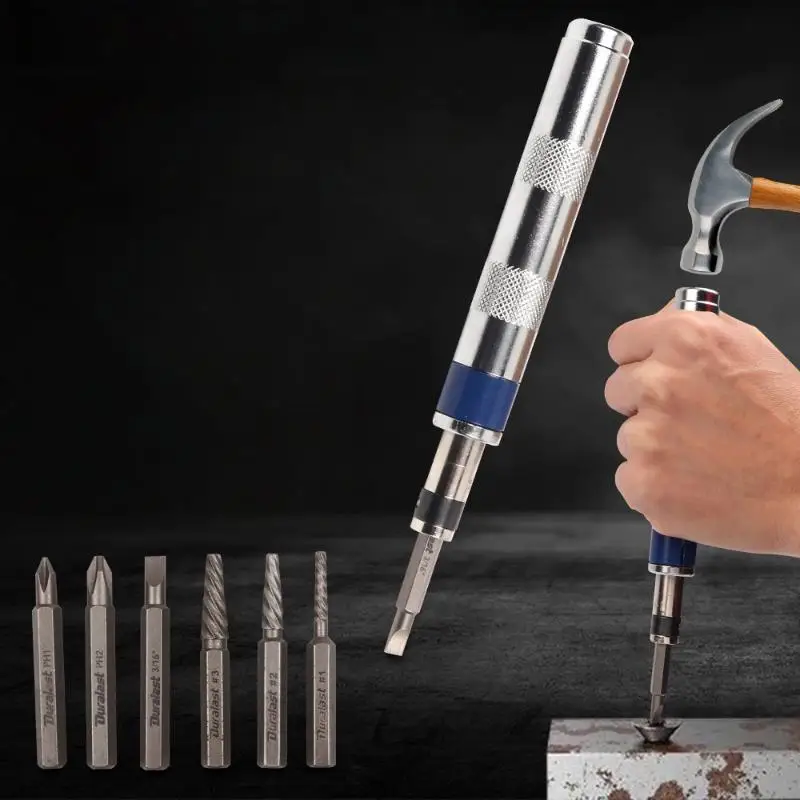 1Set 6 In 1 Impact Screwdriver Kit - 1/4-inch Impact Drive Rusted Stuck Broken Fasteners Remover Tool for DIY Repair Automotive