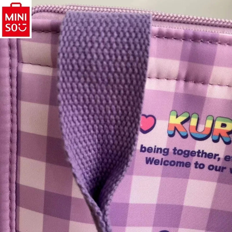 MINISO sanrio Hello Kitty Checkered Sweet Kuromi Bento Bag Student Insulation Lightweight High Quality Handbag