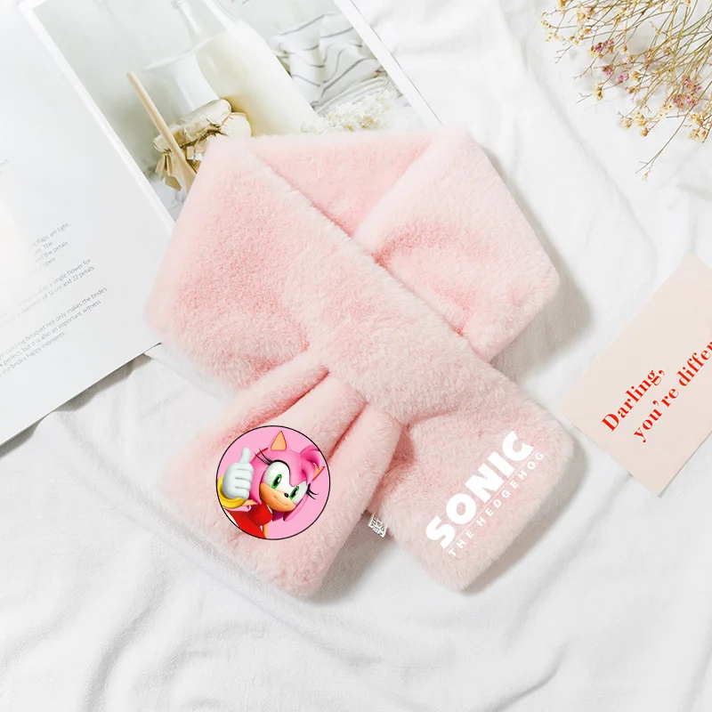 thumbnail image 1 of Bufanda cruzada de peluche de Sonics, bufandas suaves de piel sintética de conejo, bufandas gruesas de color sólido para otoño e invierno, bufandas cálidas para niños, 1 of 5