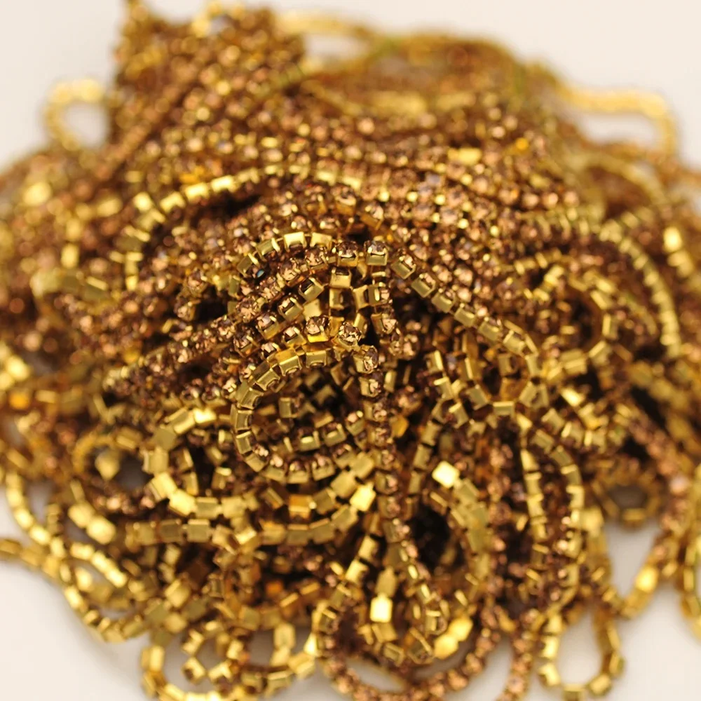 YANRUO 10 Meter Nähen Kristall Close Cup Kette Strass Gold Klaue Einstellung Zierkette DIY Schmuck Zubehör – Detail 2