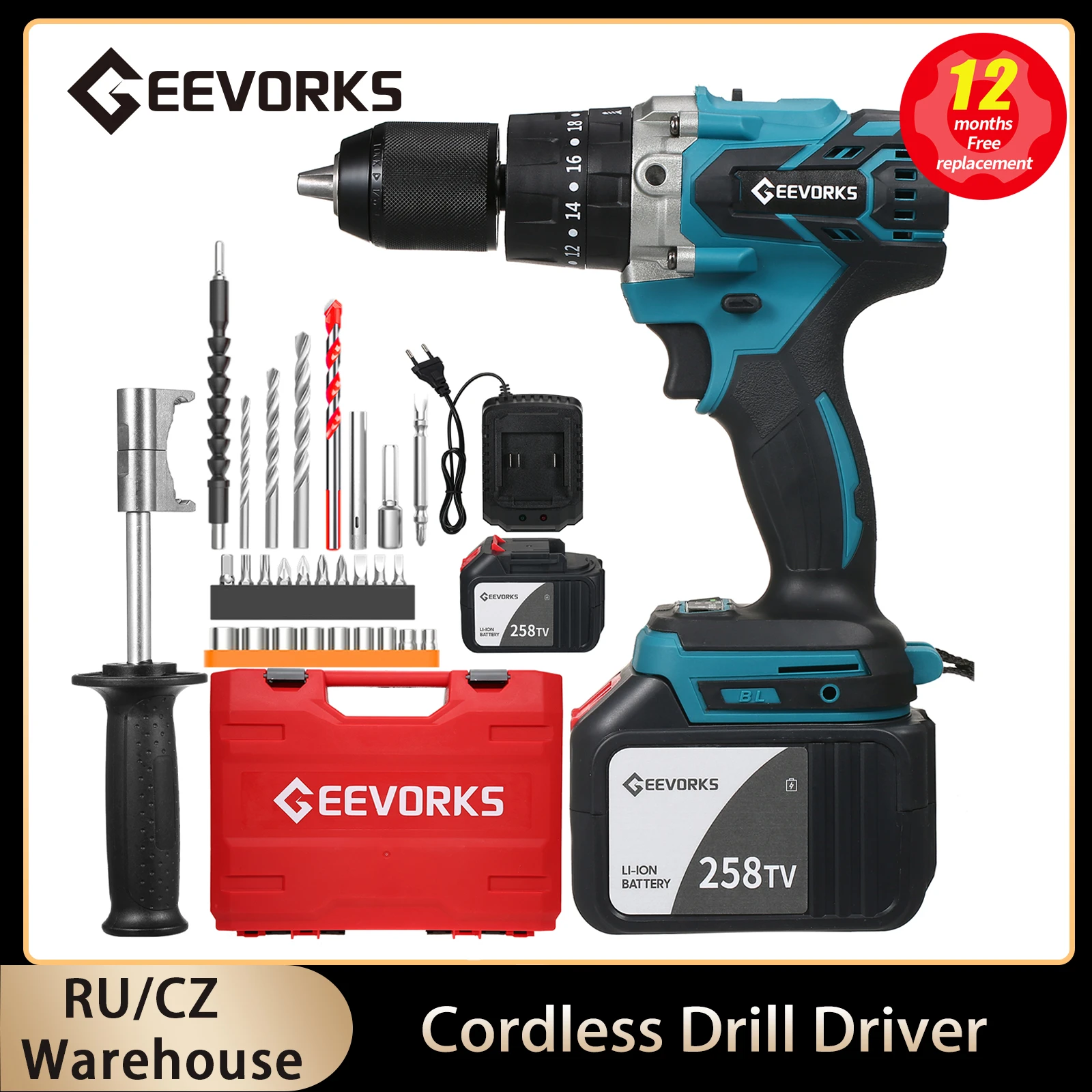 21v Cordless Screwdriver Driver 01550rmp Variable Speed Impact Hammer