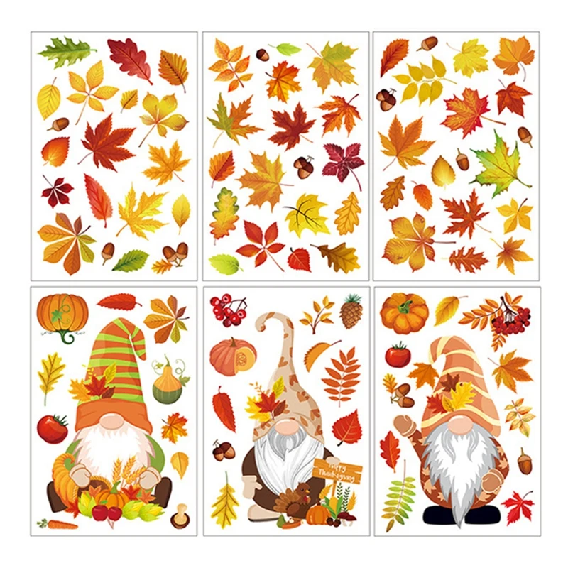 Window Stickers 6 PCS Autumn Window Clings for Glass Autumn Clings for Windows Fall Window Stickers Thanksgiving Home Office Decorations