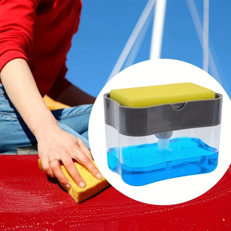 ที่จ่ายสบู่เหลวสำหรับห้องครัว, ที่จ่ายสบู่เหลวในครัวพร้อมที่วางฟองน้ำ, ที่จ่ายสบู่แบบปั๊มพร้อมที่วางฟองน้ำ 1