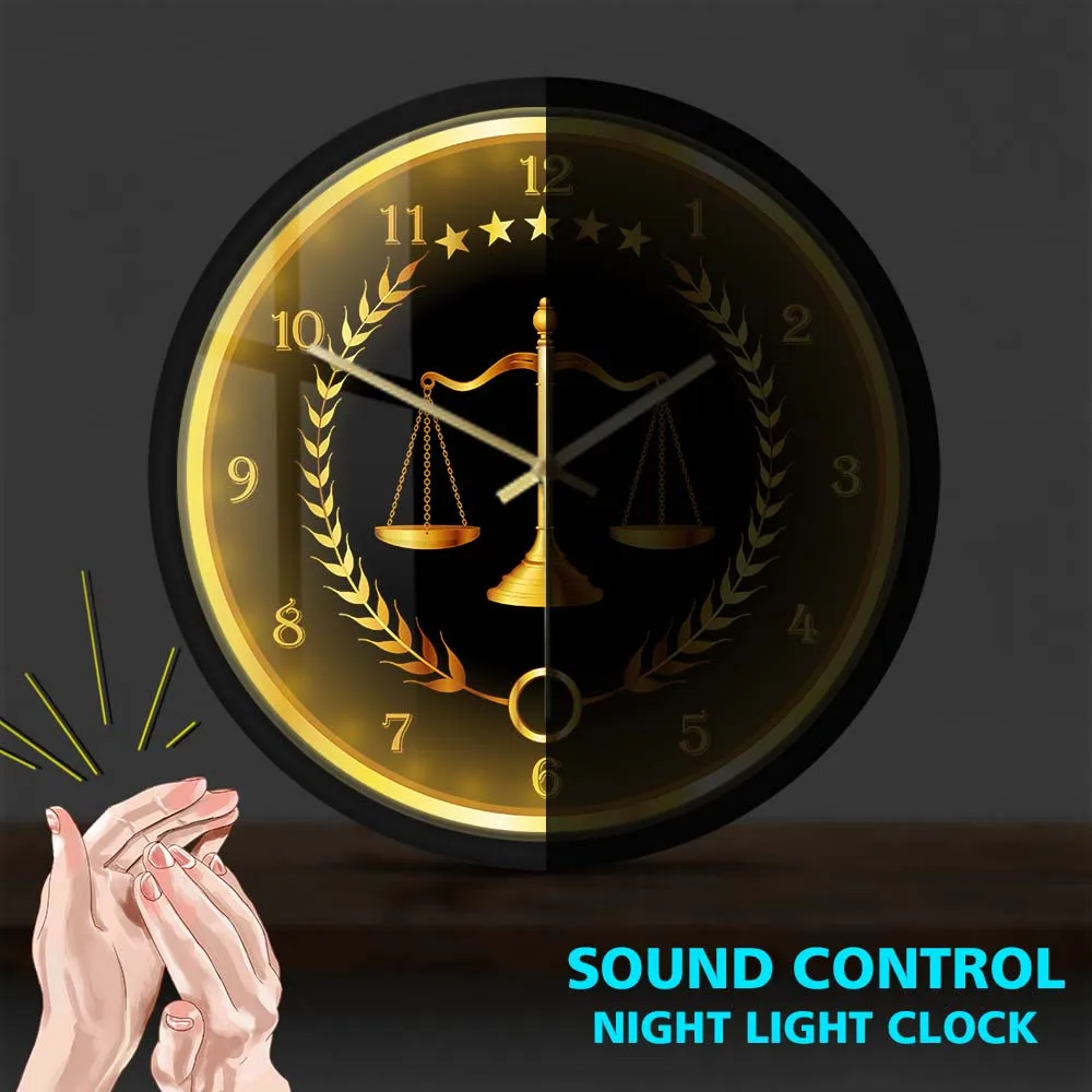 Judge Clock Scale Of Justice Metal Frame Round Clock Silent Judge Law Black Watch ...