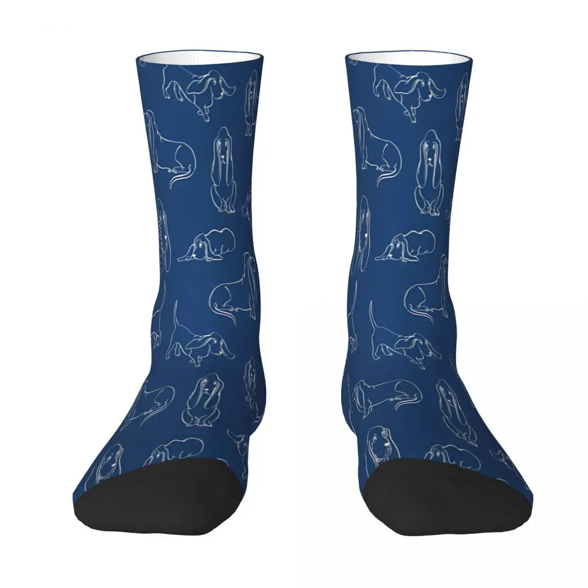 

Basset Hound Pattern Navy Background Sock Socks Men Women Polyester Stockings Customizable Hip Hop