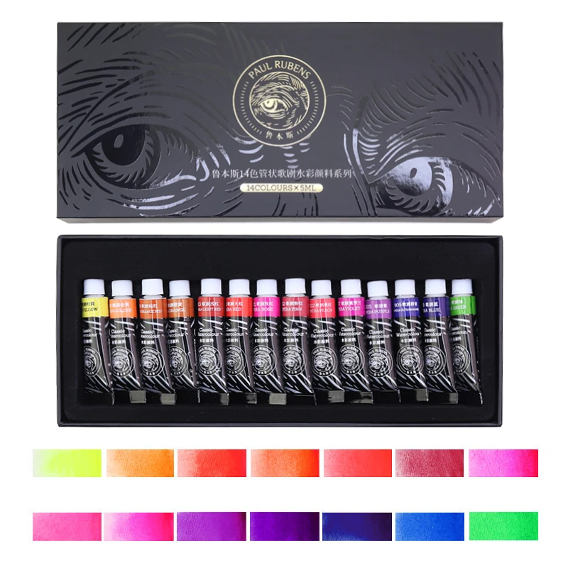 Paul Rubens Watercolor Paint 14 Vibrant Neon Colors Paint Set 5ml