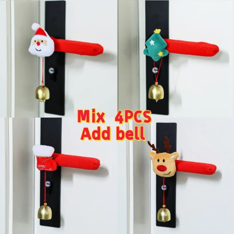 Festive Christmas Door Handle Covers with Bells - Soft Holiday Décor Accessories