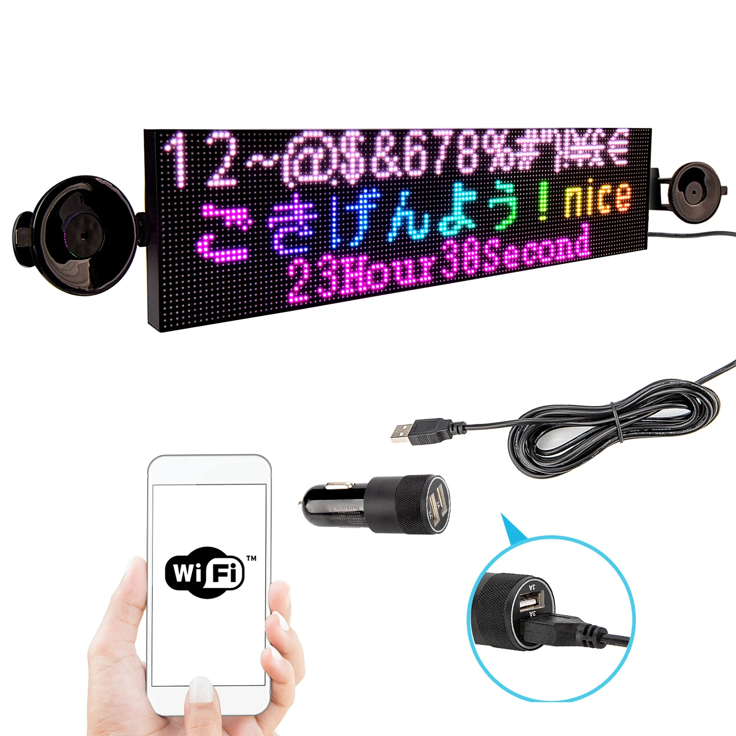 Leadleds 12v Led Car Sign Display Panel Wifi App Control RGB Message Board Information LED Billboard for Car,Truck,Taxi