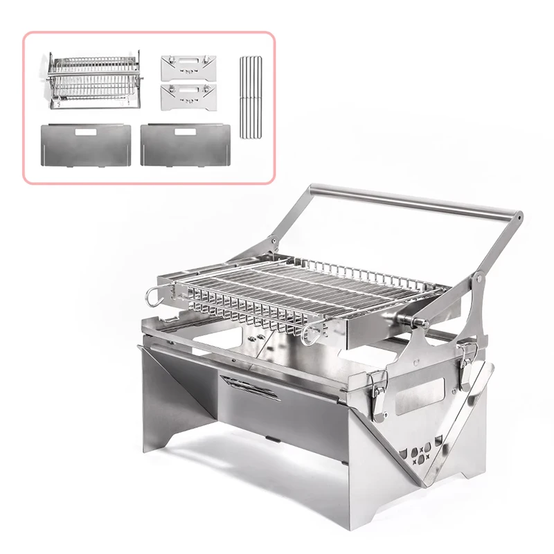 Flip grill BBQ Grill Camping Turnover The Top BBQ Grid Could Over Turn 360° Through The Handle Charcoal Stainless Steel Grill Fo